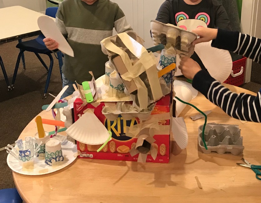 This is a kids activity using tape and recycling to make a sculpture.  