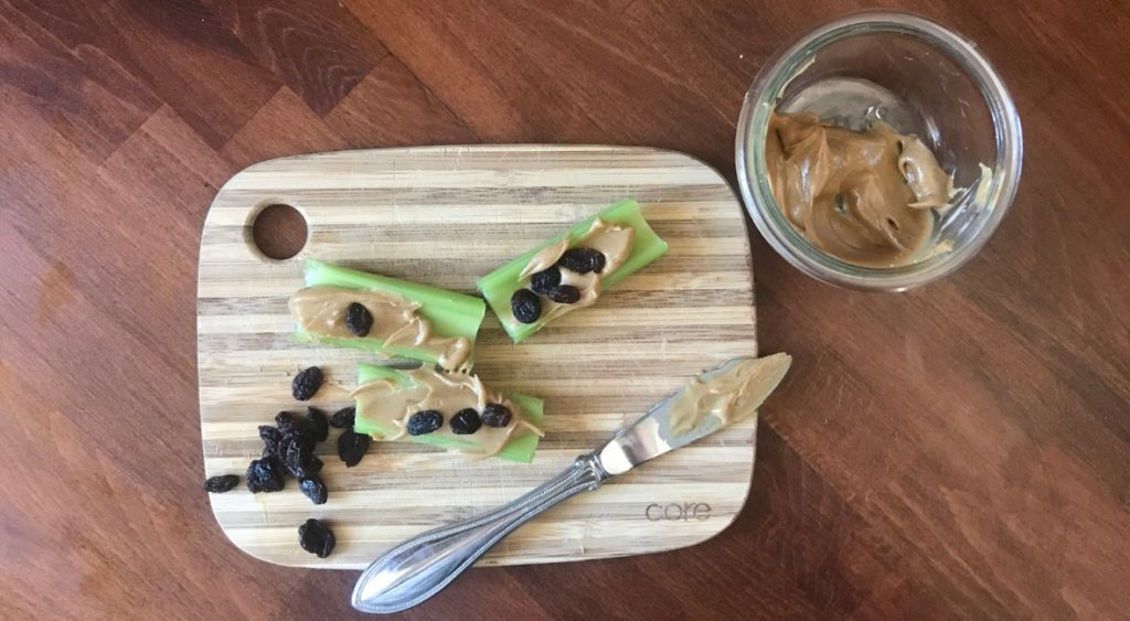 Ants on a log are a gluten-free snack for kids