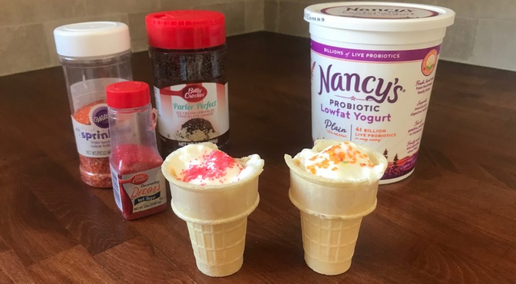 Yogurt cones are a gluten-free snack for kids. 