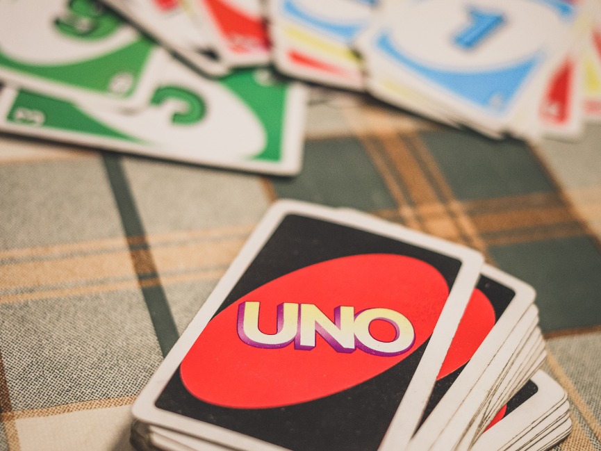 uno cards on a trampoline