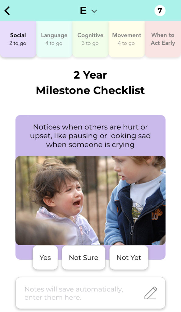 CDC milestone checklist for monitoring child development.