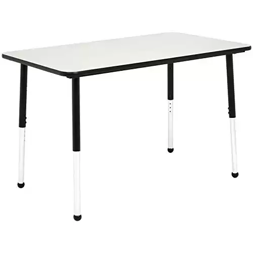 Amazon Basics Rectangular School Activity Kids Table, Ball Glide Legs, Adjustable Height 19-30 Inch, Grey Top/Black Edge, 47 W x 29 L x 30 H