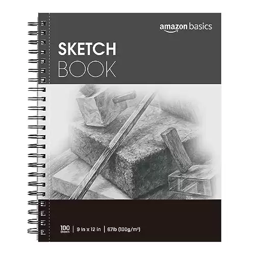 Amazon Basics Sketch Pad, 9"x12", 67 lb. / 100 gsm, 100 Sheets, White