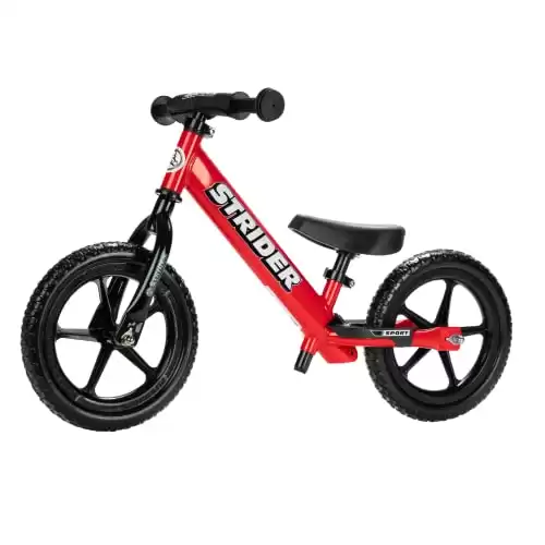 Strider 12 Sport Bike, Red - No Pedal Balance Bicycle for Kids 18 Months to 5 Years - Includes Safety Pad, Padded Seat, Mini Grips & Flat-Free Tires - Tool-Free Assembly & Adjustments