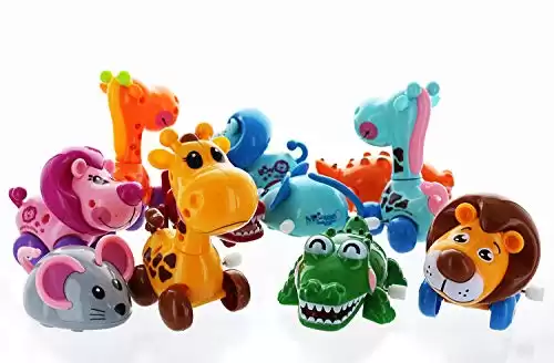 GIFTEXPRESS 12 Pieces 3 - 4 Assorted Zoo Animal Wind Up Toys for Kids Party Favors - Perfect Playing Size for age 3 10