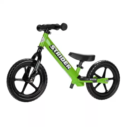 Strider 12 Sport Bike, Green - No Pedal Balance Bicycle for Kids 18 Months to 5 Years - Includes Safety Pad, Padded Seat, Mini Grips & Flat-Free Tires - Tool-Free Assembly & Adjustments