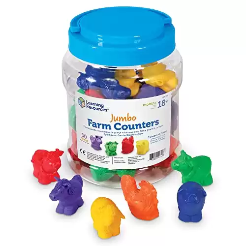 Learning Resources Jumbo Farm Counters - 30 Pieces, Ages 18+ months Toddler Learning Toys, Preschool Toys, Farm Animals for Kids