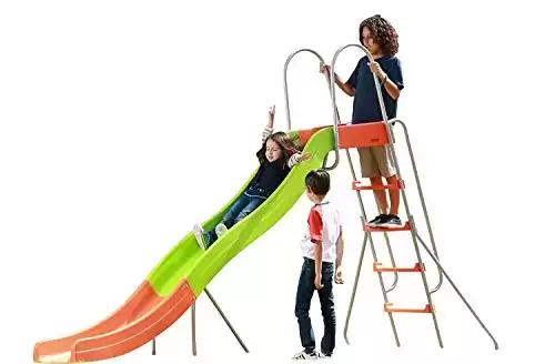 Outdoor Play Set Kids Slide: 10 ft Freestanding Climber, Swingsets, Playground Jungle Gyms Kids Love Above Ground Pool Slide for Summer Backyard