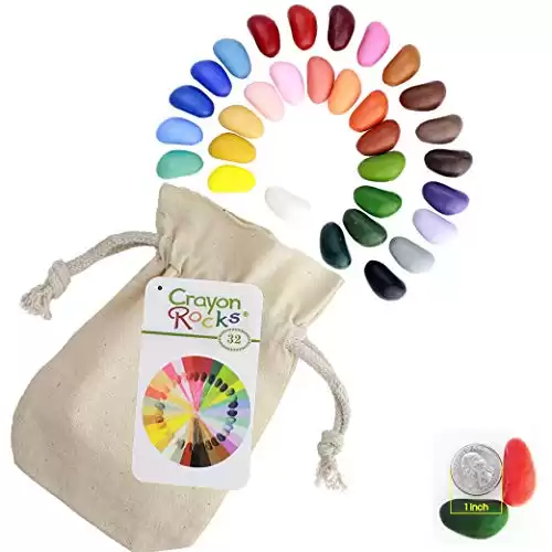 Crayon Rocks, Crayons in a Rock Shape, 32 Count, Tripod Grip Made For Handwriting Development in Kids and Toddlers, Fun & Educational, Creative Activity, Comes in a Muslin Bag - 32 Colors