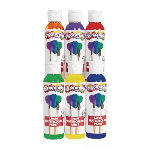 Colorations - LWPACK Liquid Watercolor Paint, 4 fl oz, Set of 6, Non-Toxic, Painting, Kids, Craft, Hobby, Fun, Water Color, Posters, Cool Effects, Versatile, Gift