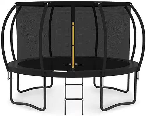 JUMPZYLLA Trampoline 8FT 10FT 12FT 14FT Trampoline Outdoor with Enclosure - Recreational Trampolines with Ladder and Galvanized Anti-Rust Coating, ASTM Approval- Outdoor Trampoline for Kids