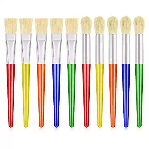 Anezus Large Chubby Paint Brushes Round and Flat Preschool Paint Brushes for Washable Paint Acrylic Paint For Toddler , 10Pcs