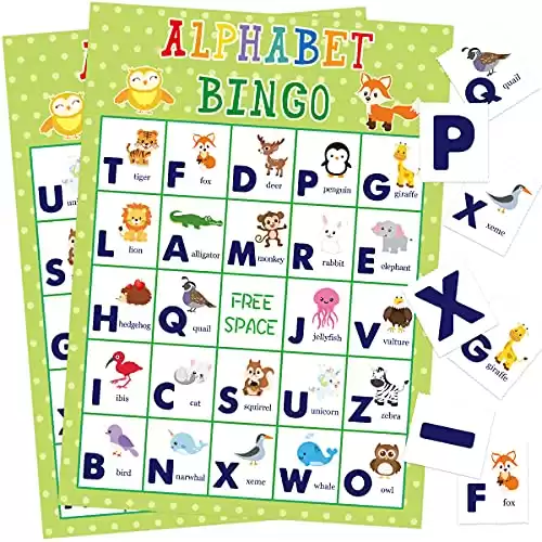 FANCY LAND Animal Bingo Game for Kids Toddler Alphabet Bingo Cards Letter Learning Game School Classroom Home Birthday Party Supplies 24 Players