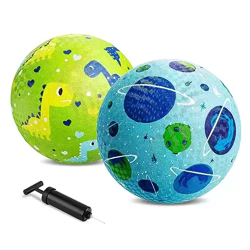 ZOOJOY Pack of 2 Cartoon Playground Balls, Balls for Toddler 1-6, 8.5" Rubber Ball Bouncy Kickball, Indoor & Outdoor Ball Game for Kids with Pump