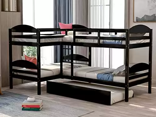 Harper & Bright Designs Quad Bunk Bed with Trundle