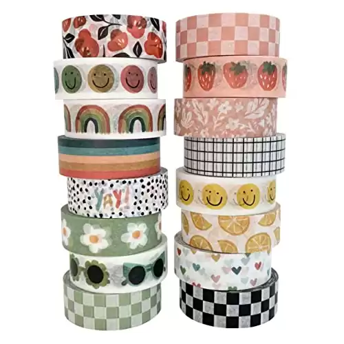 ZYNSHE Washi Tape Set of 16 Rolls of 15 mm Wide Washy Tape Cute Decorative Tape for Journaling, Scrapbooking, Crafts, Bullet Journals, Planners, DIY Decor & Craft Supplies for Adults & Kids (S...