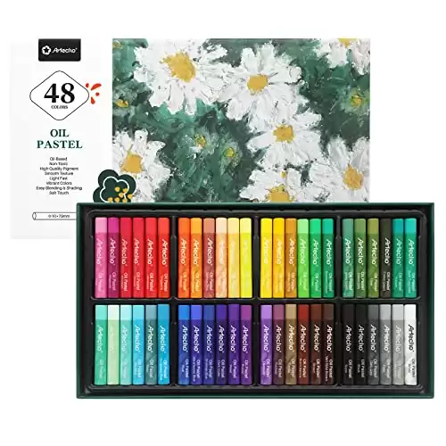 Artecho Oil Pastels Set of 48 Colors, Soft Oil Pastels for Art Painting, Drawing, Blending, Oil Crayons Pastels Art Supplies for Artists, Beginners, Students, Teachers (10 x 70 mm)