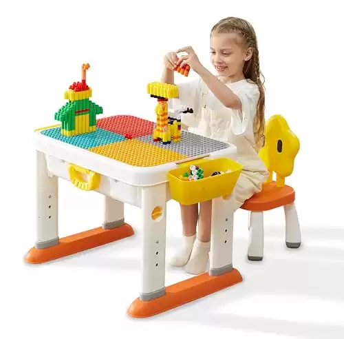 KUB Kids Activity Table Building Blocks Table and Chair Set Kids Play Table Water and Sand Table Learning Play Table for Boys Girls 3 4 5-10 Years Old