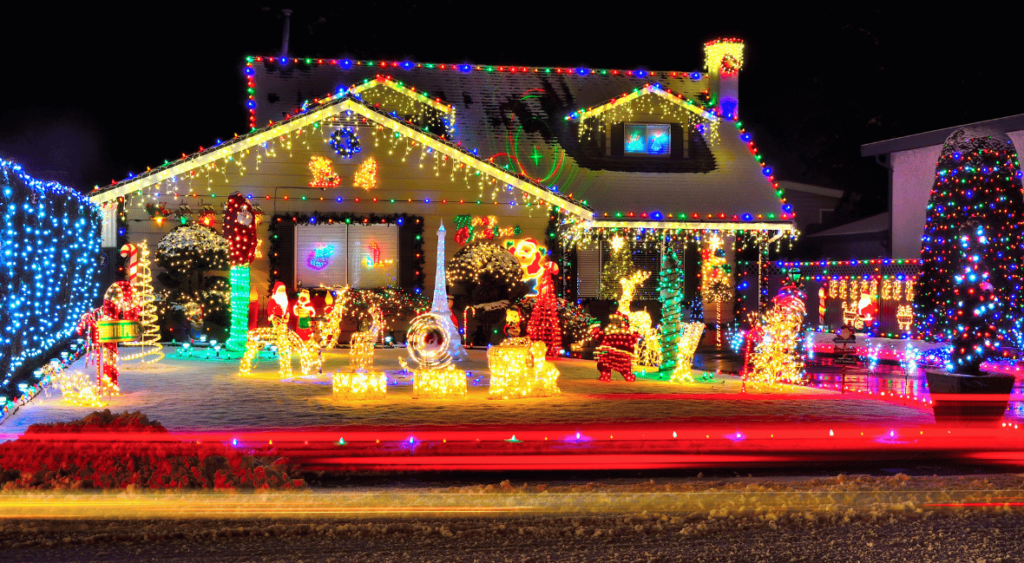 Christmas lights on house