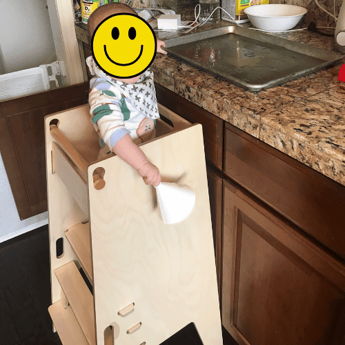 sensory play in a toddler tower