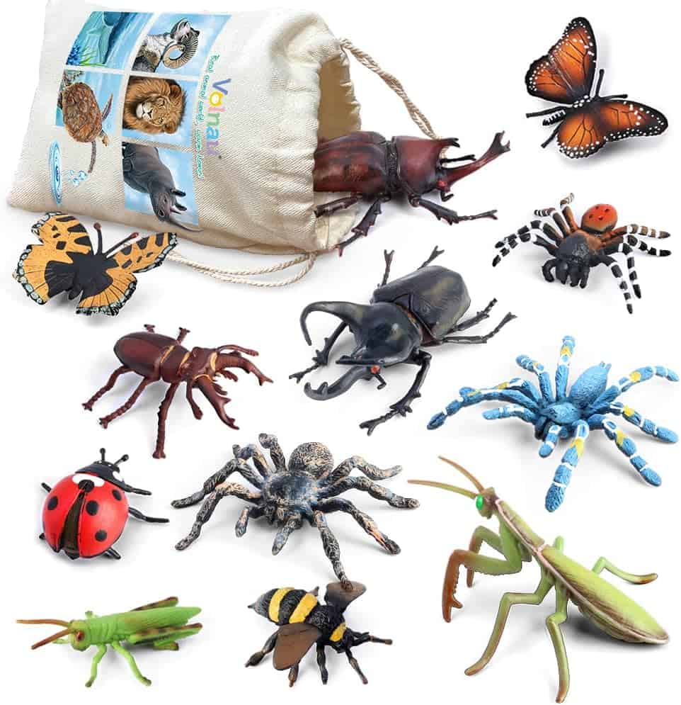 Volnau Bug Toys Figurines 12PCS Insect Animal Figures for Kids Toddlers Decorations Educational Bee Beetle Mantis Spider Ladybug Butterfly Plastic Model