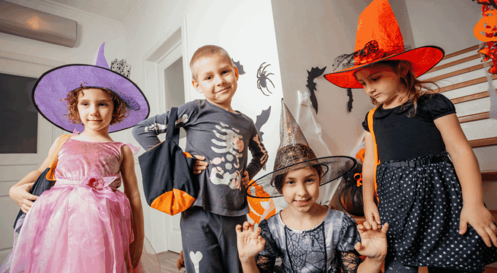 kids in Halloween costumes