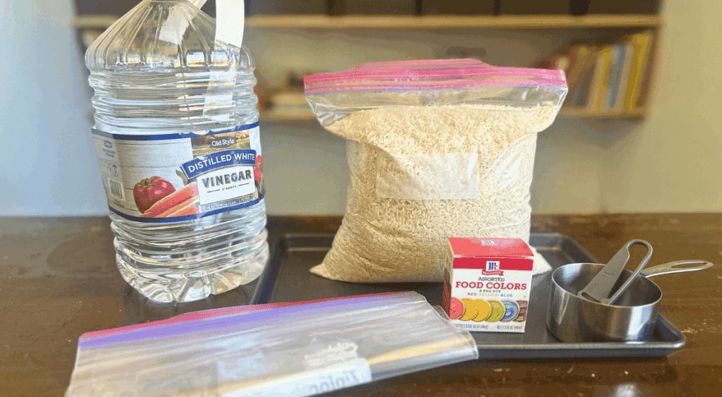 supplies for dyed sensory rice