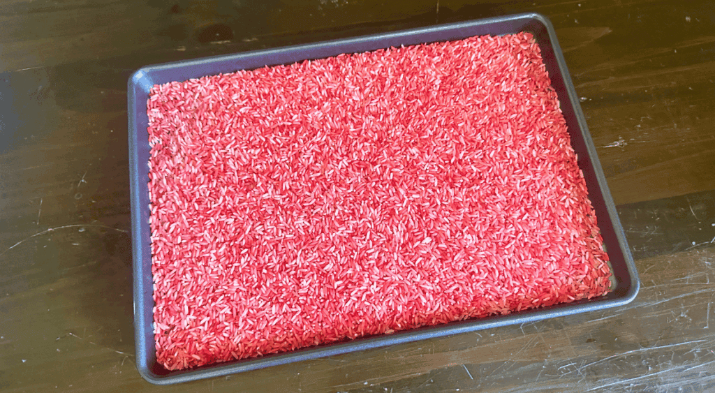 dying rice for sensory bin