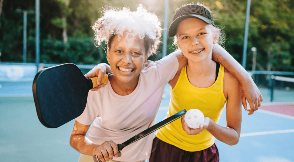 kids learning pickleball
