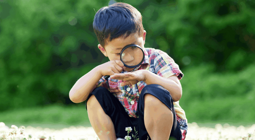 preschooler looking at bugs