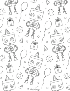 birthday robots coloring sheet