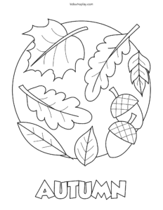 autumn coloring page with acorns