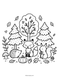 cute autumn coloring page with acorns