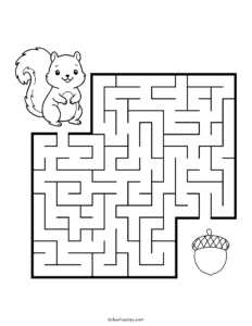 squirrel and acorn maze for kids