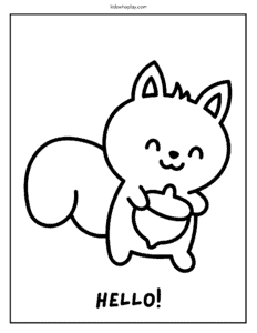 acorn and cute squirrel coloring page