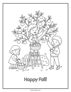 fall apple picking coloring page
