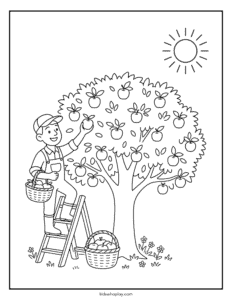 apple picking coloring page