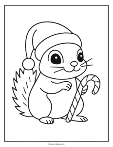 squirrel and a candy cane coloring page