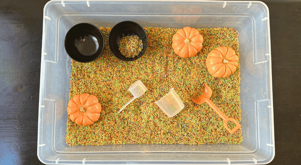 colored rice sensory bin