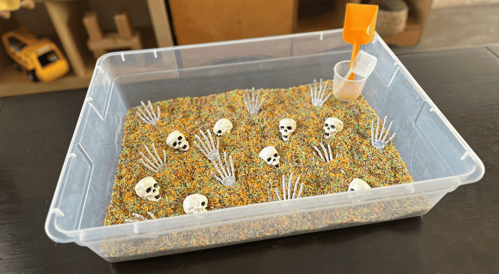 dyed rice Halloween play