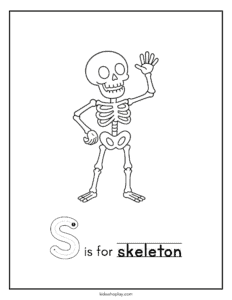 s is for skeleton coloring page