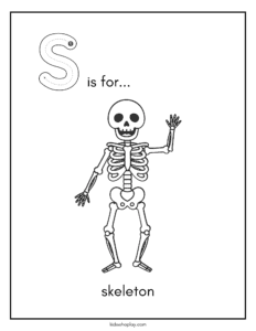 s is for skeleton coloring page